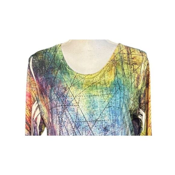 Jess & Jane Tunic Size Small Blue Abstract Asymmetric Hem Sequin Boho Artsy USA - Picture 3 of 7